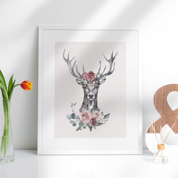 Modern Wall Art Floral Deer Poster Print UNFRAMED - Picture 6 of 11